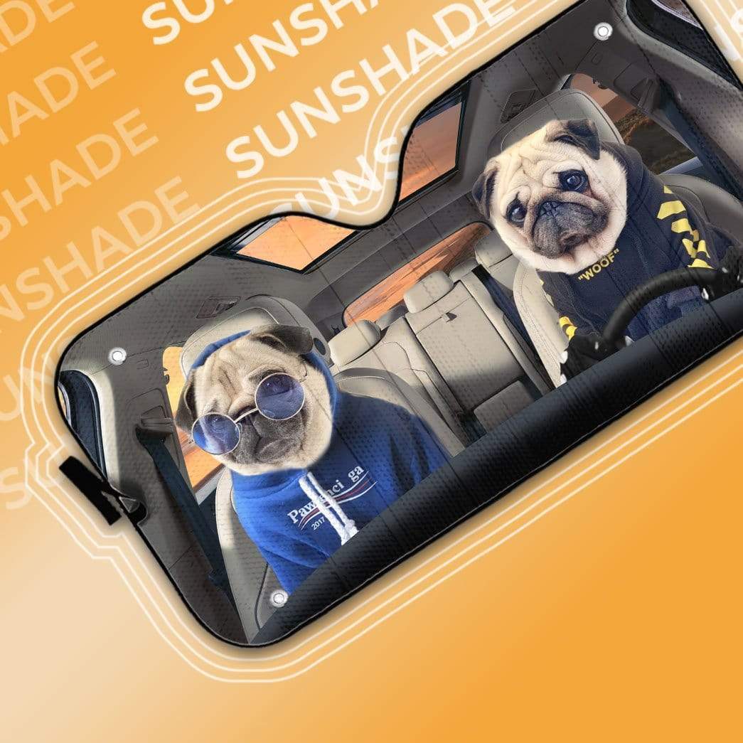 Gearhumans 3D Soulmate Lovely Pugs Dog Couple Custom Car Auto Sunshade