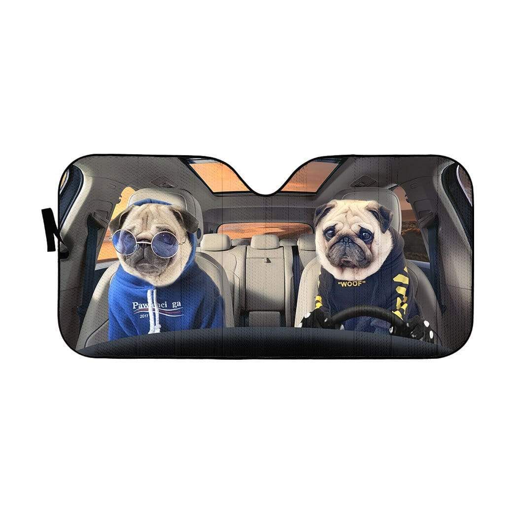 Gearhumans 3D Soulmate Lovely Pugs Dog Couple Custom Car Auto Sunshade