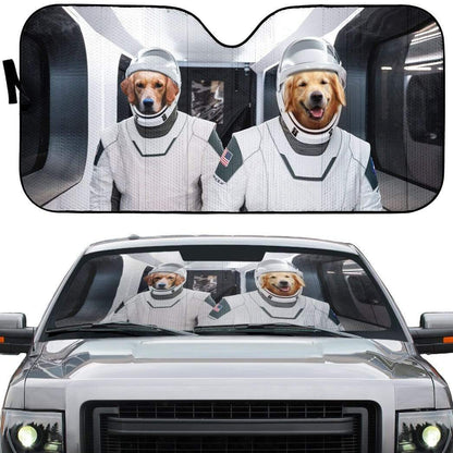 Gearhumans 3D Space X Golden Retriever Custom Car Auto Sunshade