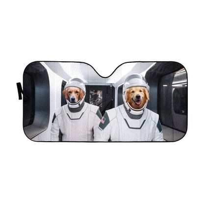 Gearhumans 3D Space X Golden Retriever Custom Car Auto Sunshade