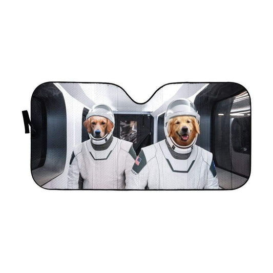 Gearhumans 3D Space X Golden Retriever Custom Car Auto Sunshade