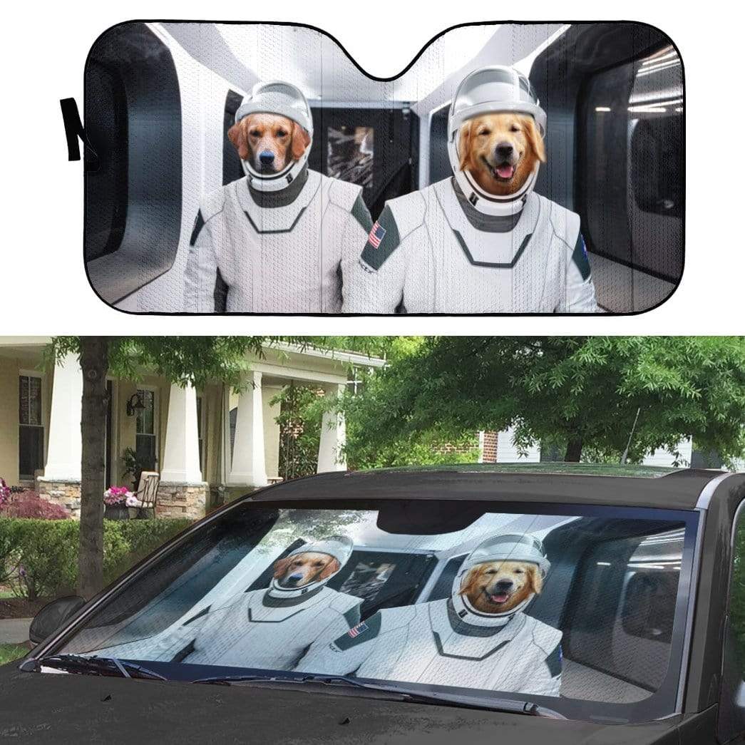 Gearhumans 3D Space X Golden Retriever Custom Car Auto Sunshade