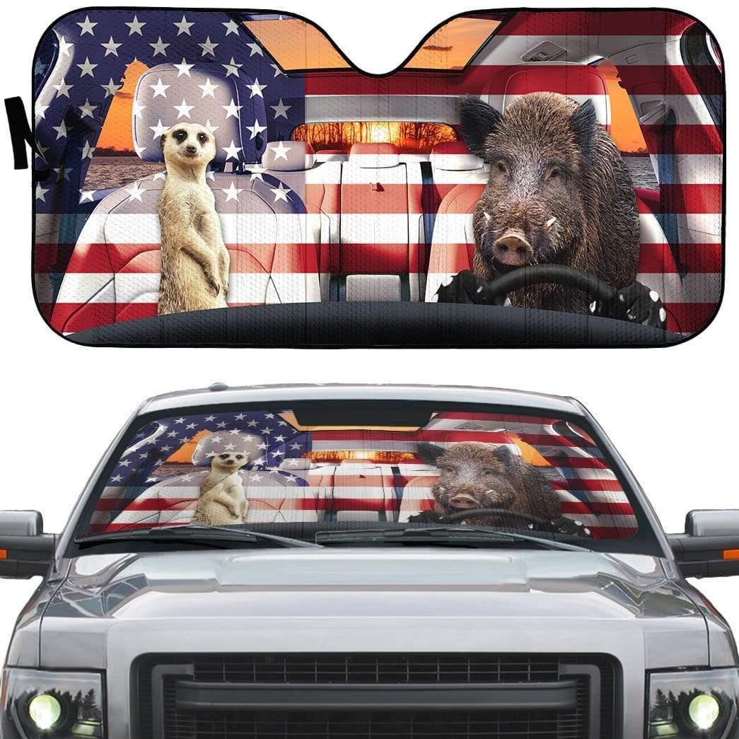 Gearhumans 3D Timon And Pumbaa America Custom Car Auto Sunshade