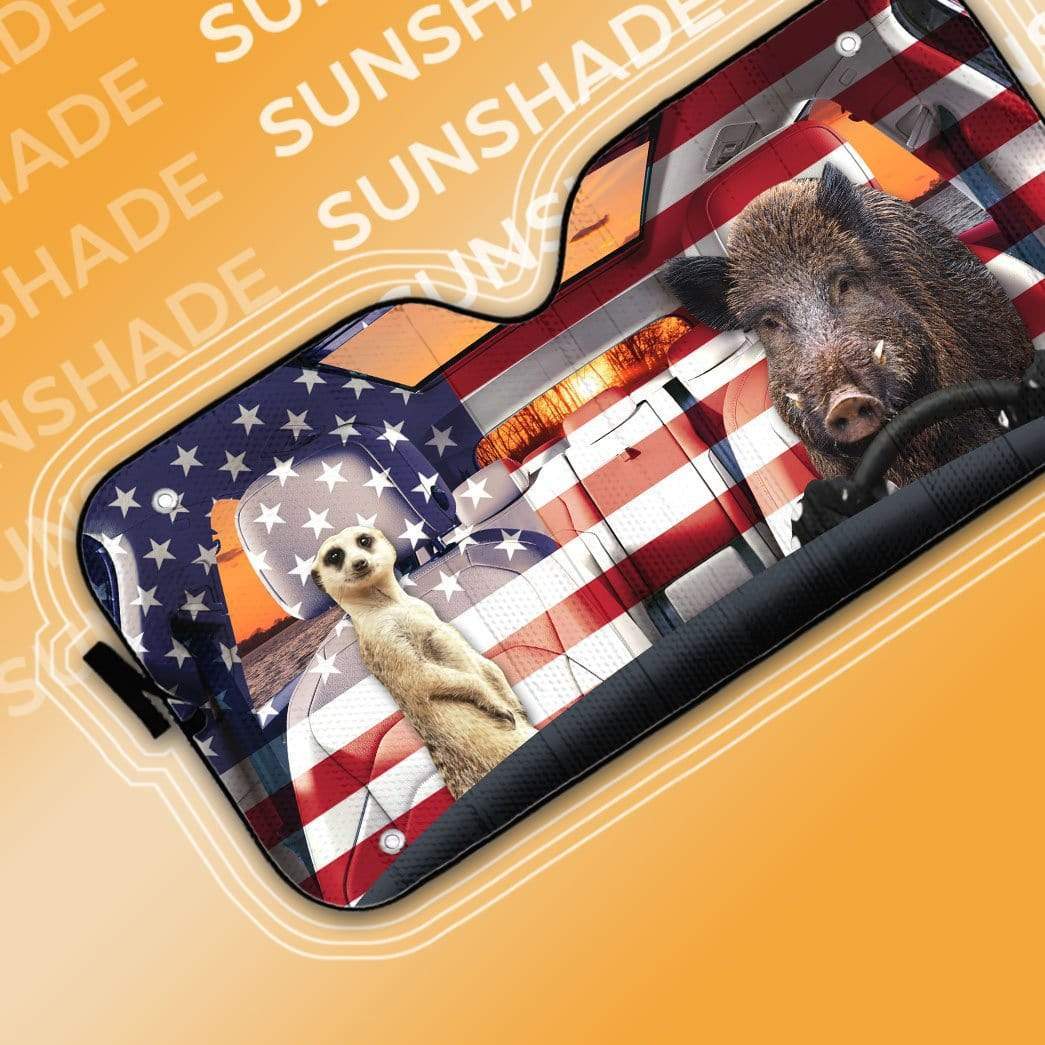 Gearhumans 3D Timon And Pumbaa America Custom Car Auto Sunshade
