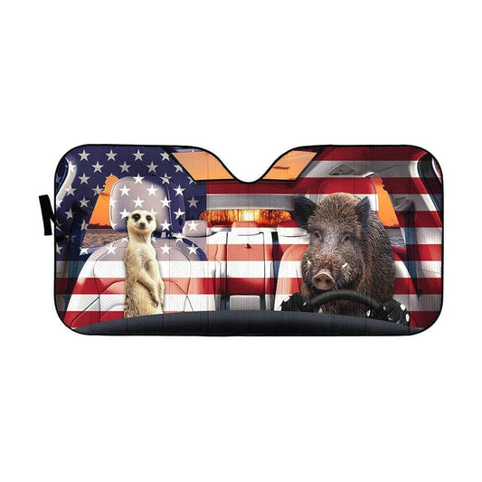 Gearhumans 3D Timon And Pumbaa America Custom Car Auto Sunshade