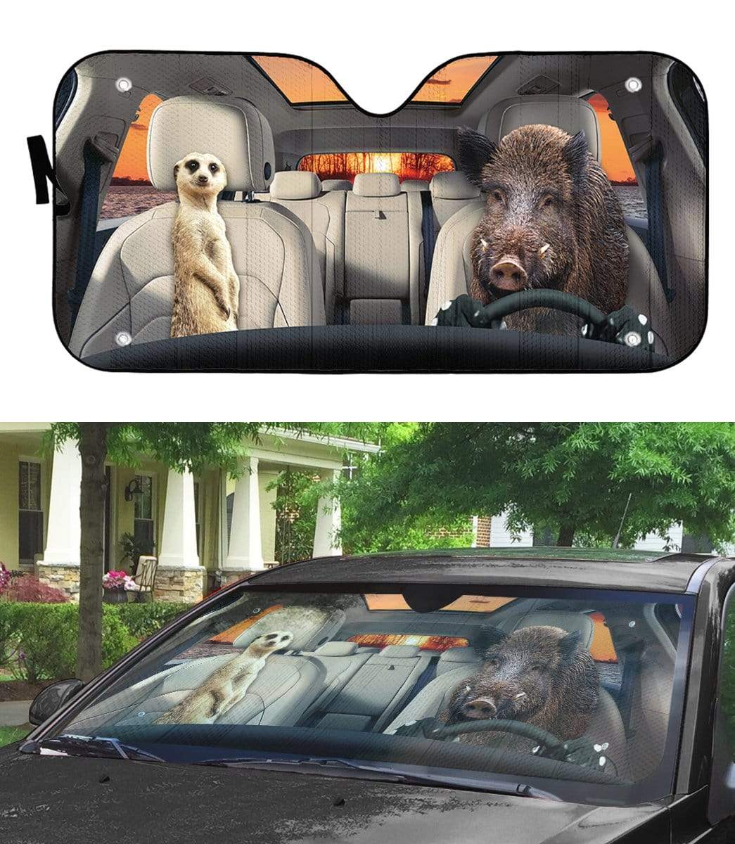 Gearhumans 3D Timon And Pumbaa Custom Car Auto Sunshade