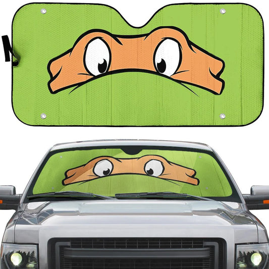 TMNT Car Sun Shade TMNT Michelangelo Mask Graphic Winshield Sun Shade Green Orange