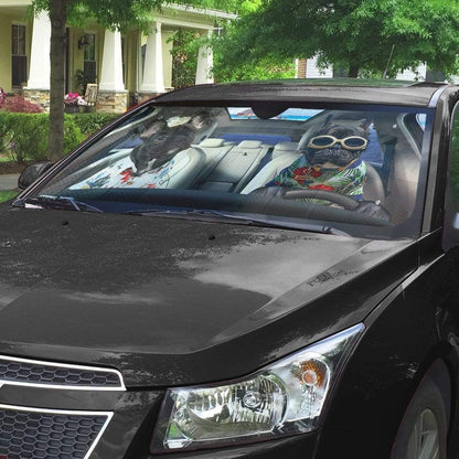 Gearhumans 3D Two Black Beach Bulldog Custom Car Auto Sunshade