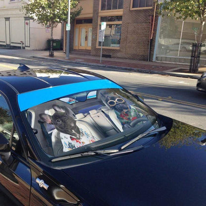 Gearhumans 3D Two Black Beach Bulldog Custom Car Auto Sunshade