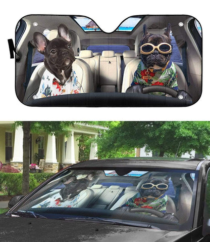 Gearhumans 3D Two Black Beach Bulldog Custom Car Auto Sunshade