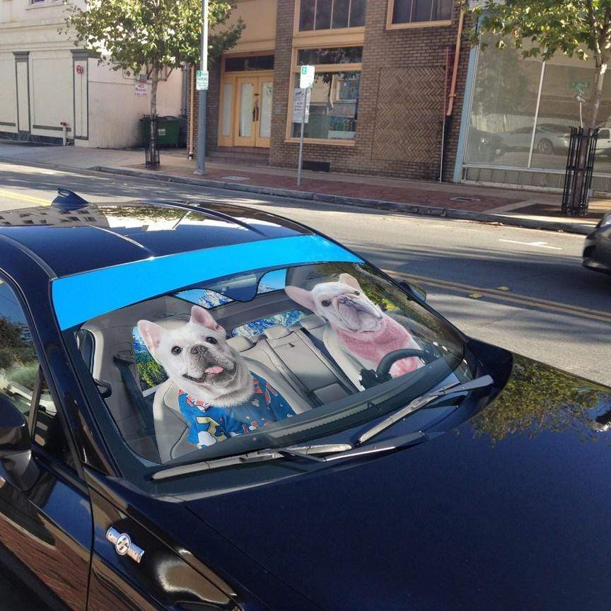 Gearhumans 3D Two Bulldog In Car Custom Car Auto Sunshade