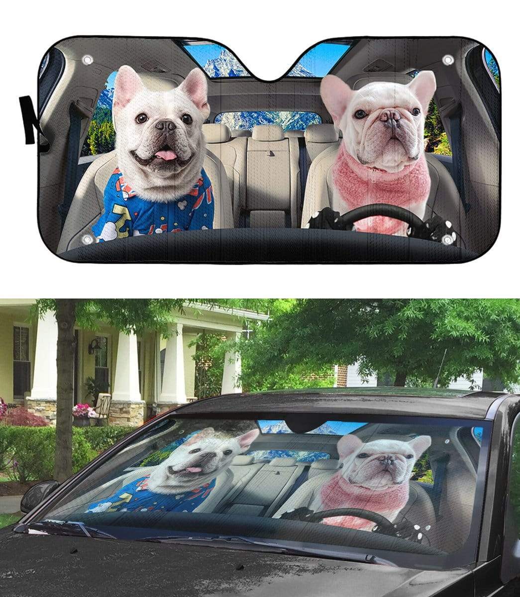 Gearhumans 3D Two Bulldog In Car Custom Car Auto Sunshade