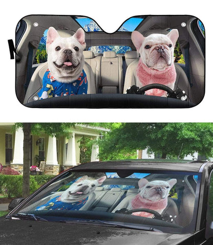 Gearhumans 3D Two Bulldog In Car Custom Car Auto Sunshade