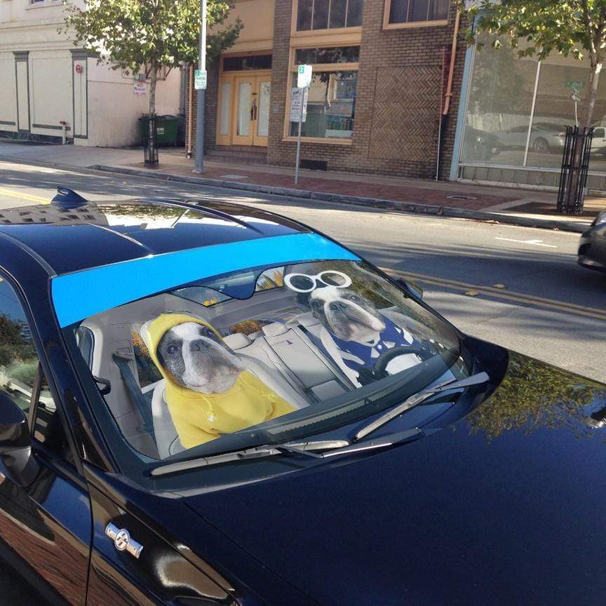 Gearhumans 3D Two Cool French Bulldog In Car Custom Car Auto Sunshade