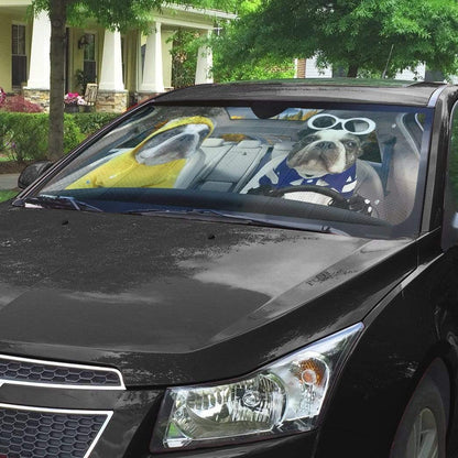 Gearhumans 3D Two Cool French Bulldog In Car Custom Car Auto Sunshade