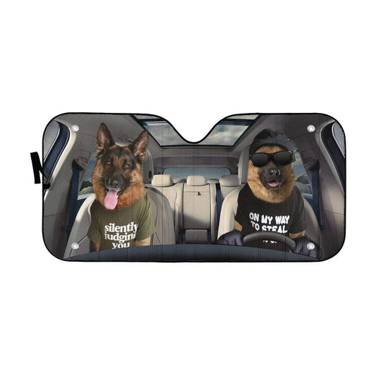 Gearhumans 3D Two Cool German Shepherd Dog Custom Car Auto Sunshade