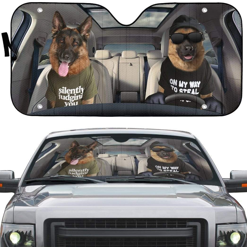 Gearhumans 3D Two Cool German Shepherd Dog Custom Car Auto Sunshade