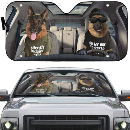 Gearhumans 3D Two Cool German Shepherd Dog Custom Car Auto Sunshade
