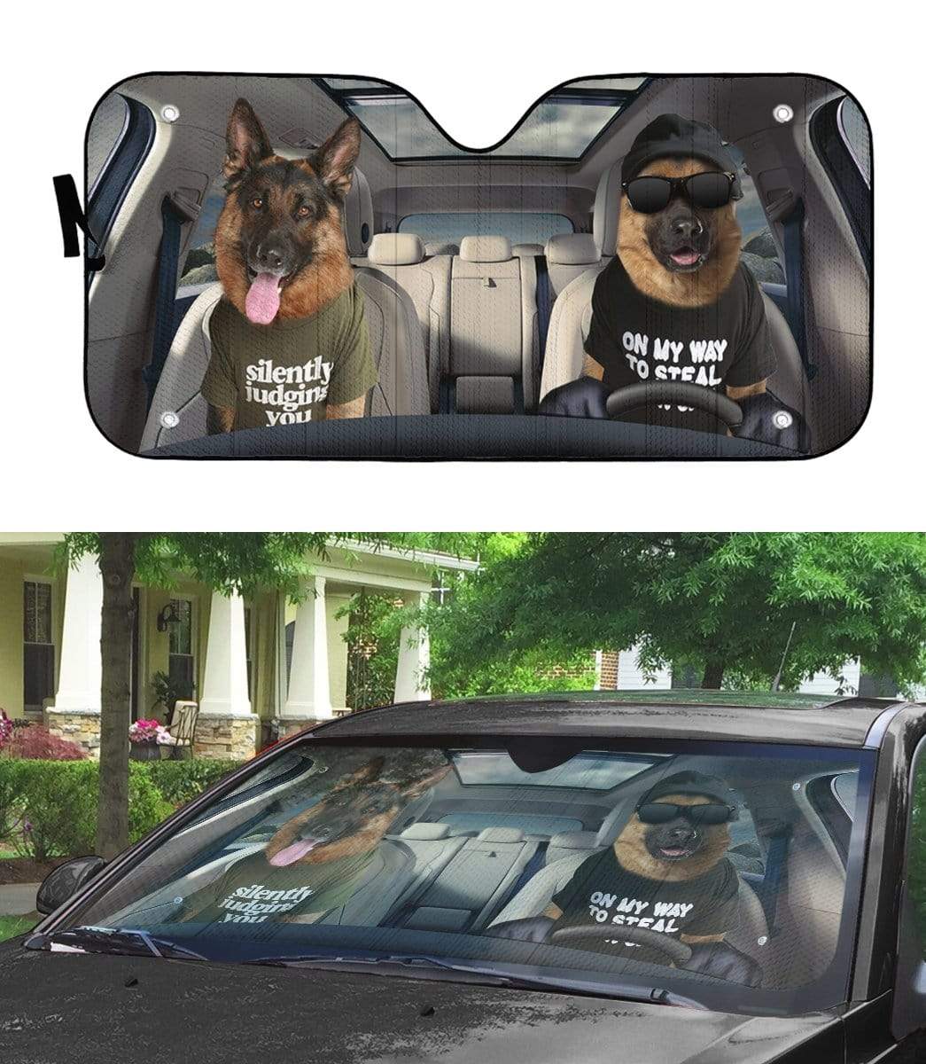 Gearhumans 3D Two Cool German Shepherd Dog Custom Car Auto Sunshade