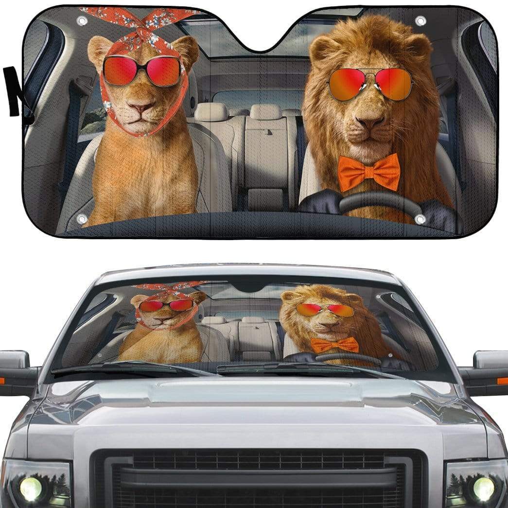 Gearhumans 3D Two Cool Lions Custom Car Auto Sunshade