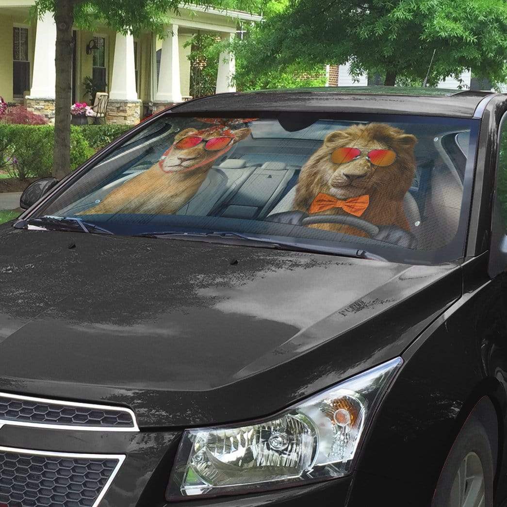 Gearhumans 3D Two Cool Lions Custom Car Auto Sunshade