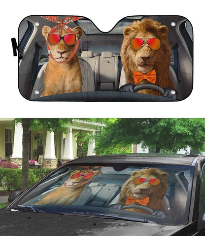 Gearhumans 3D Two Cool Lions Custom Car Auto Sunshade