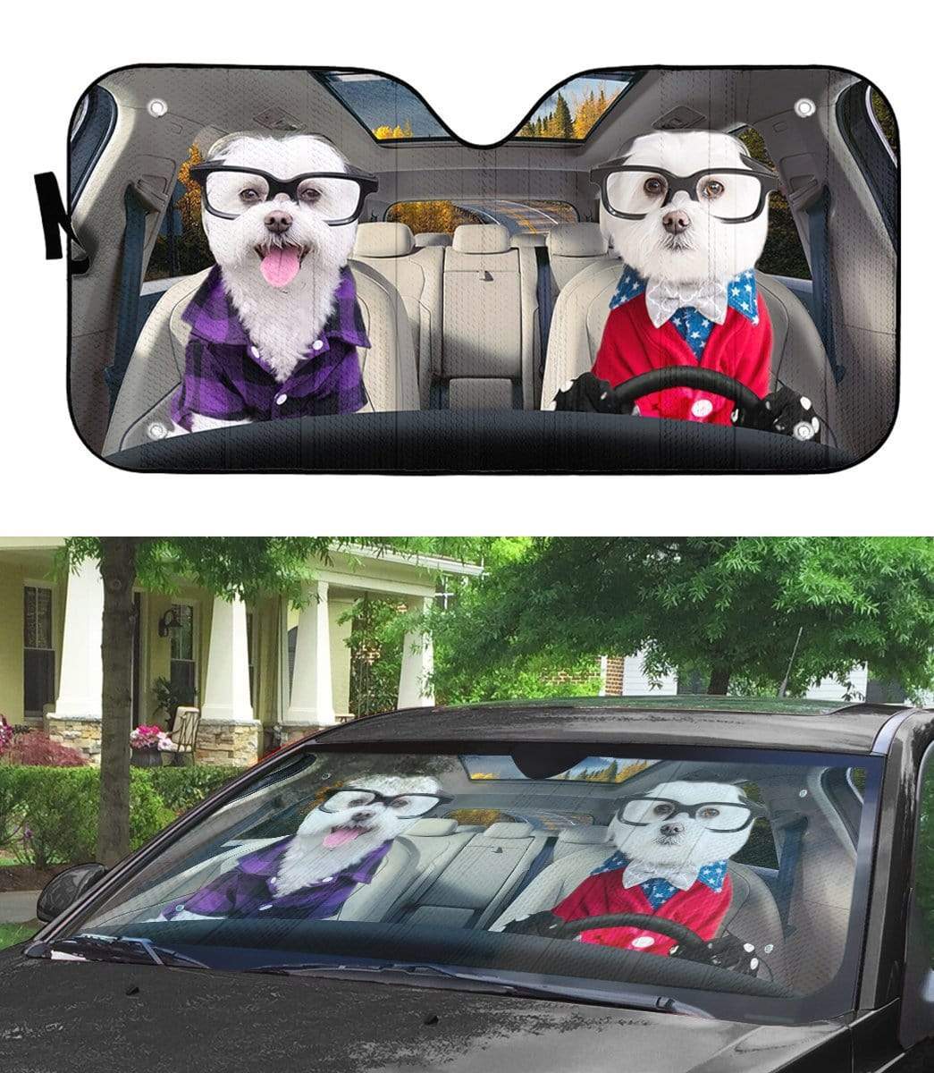 Gearhumans 3D Two Cute Terrier Dogs Custom Car Auto Sunshade