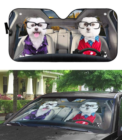 Gearhumans 3D Two Cute Terrier Dogs Custom Car Auto Sunshade