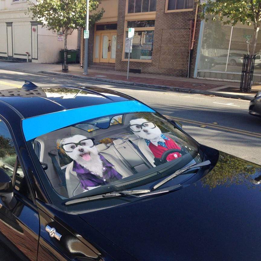 Gearhumans 3D Two Cute Terrier Dogs Custom Car Auto Sunshade