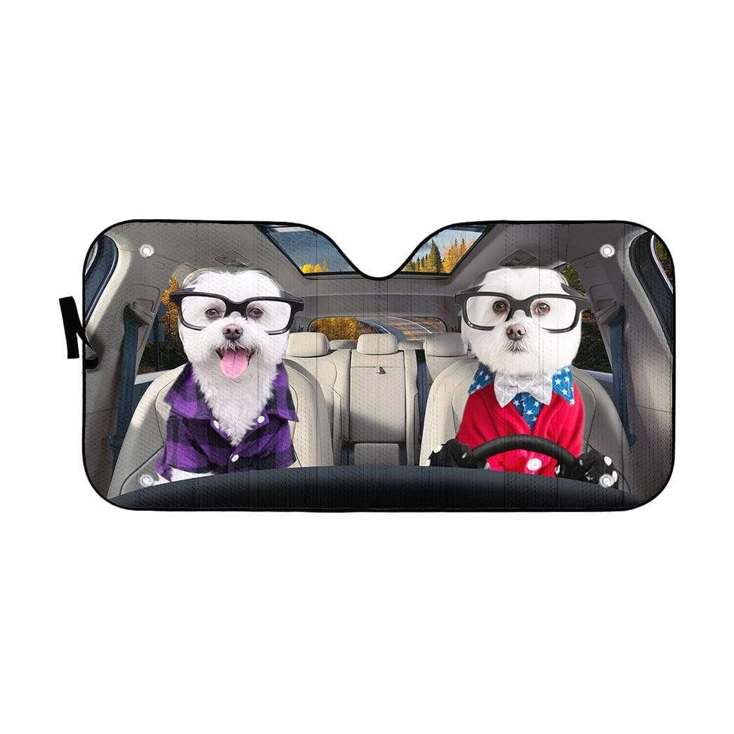 Gearhumans 3D Two Cute Terrier Dogs Custom Car Auto Sunshade