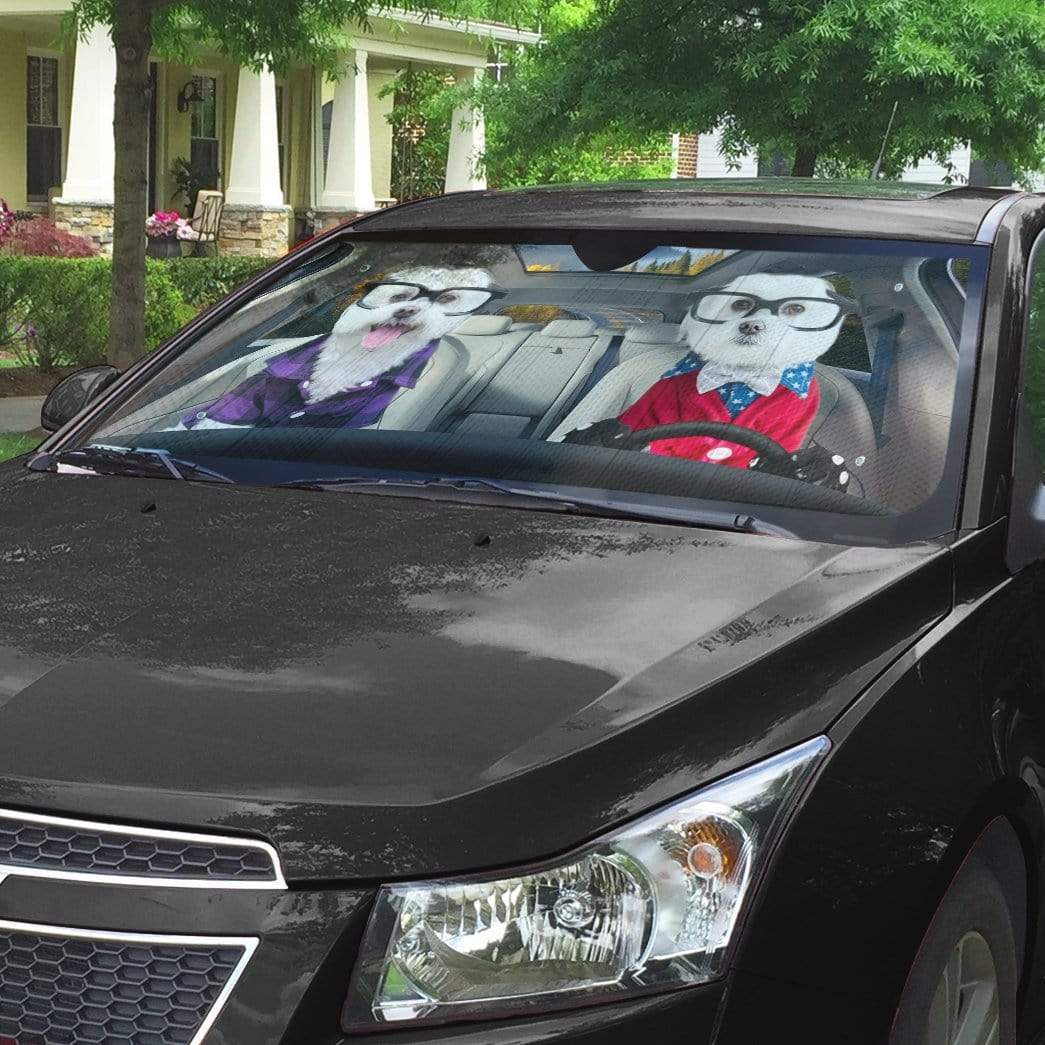 Gearhumans 3D Two Cute Terrier Dogs Custom Car Auto Sunshade
