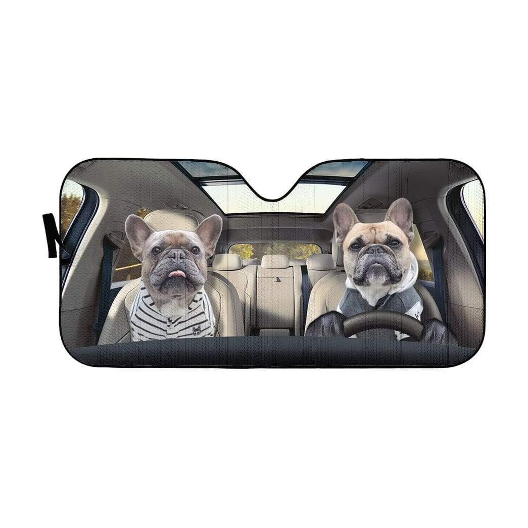 Gearhumans 3D Two Friend French Bulldog In Car Custom Car Auto Sunshade