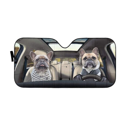 Gearhumans 3D Two Friend French Bulldog In Car Custom Car Auto Sunshade
