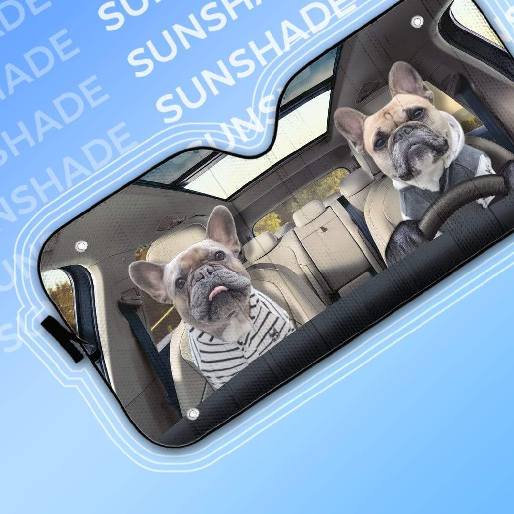 Gearhumans 3D Two Friend French Bulldog In Car Custom Car Auto Sunshade