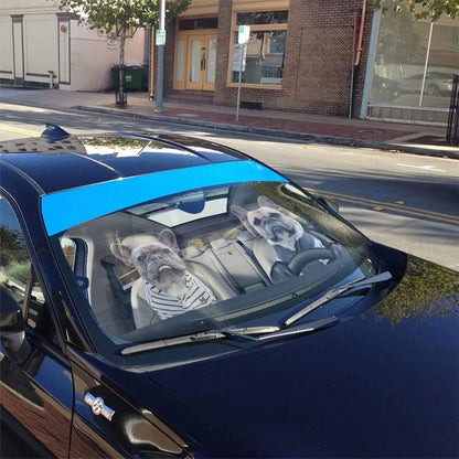 Gearhumans 3D Two Friend French Bulldog In Car Custom Car Auto Sunshade