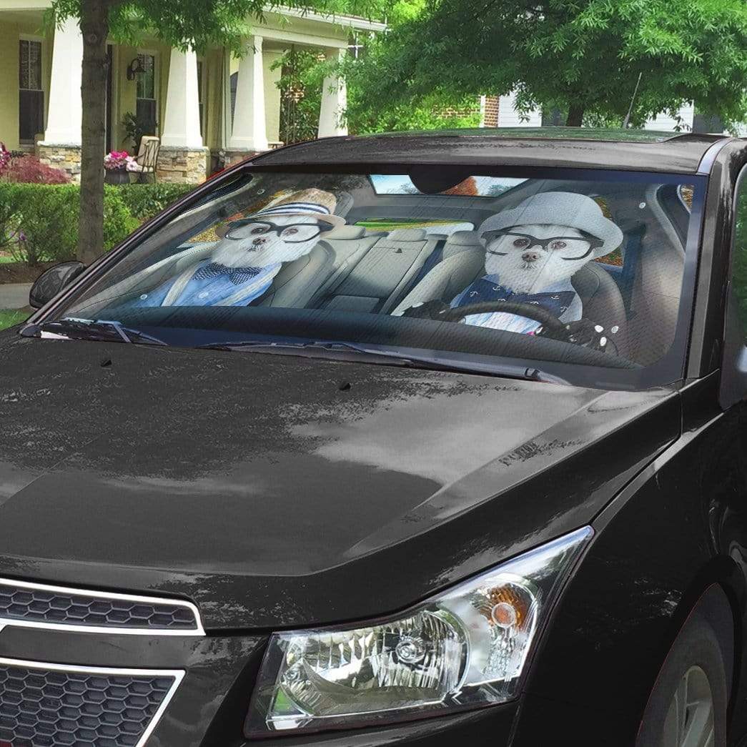 Gearhumans 3D Two Friend Soulmate Terrier Dogs Custom Car Auto Sunshade