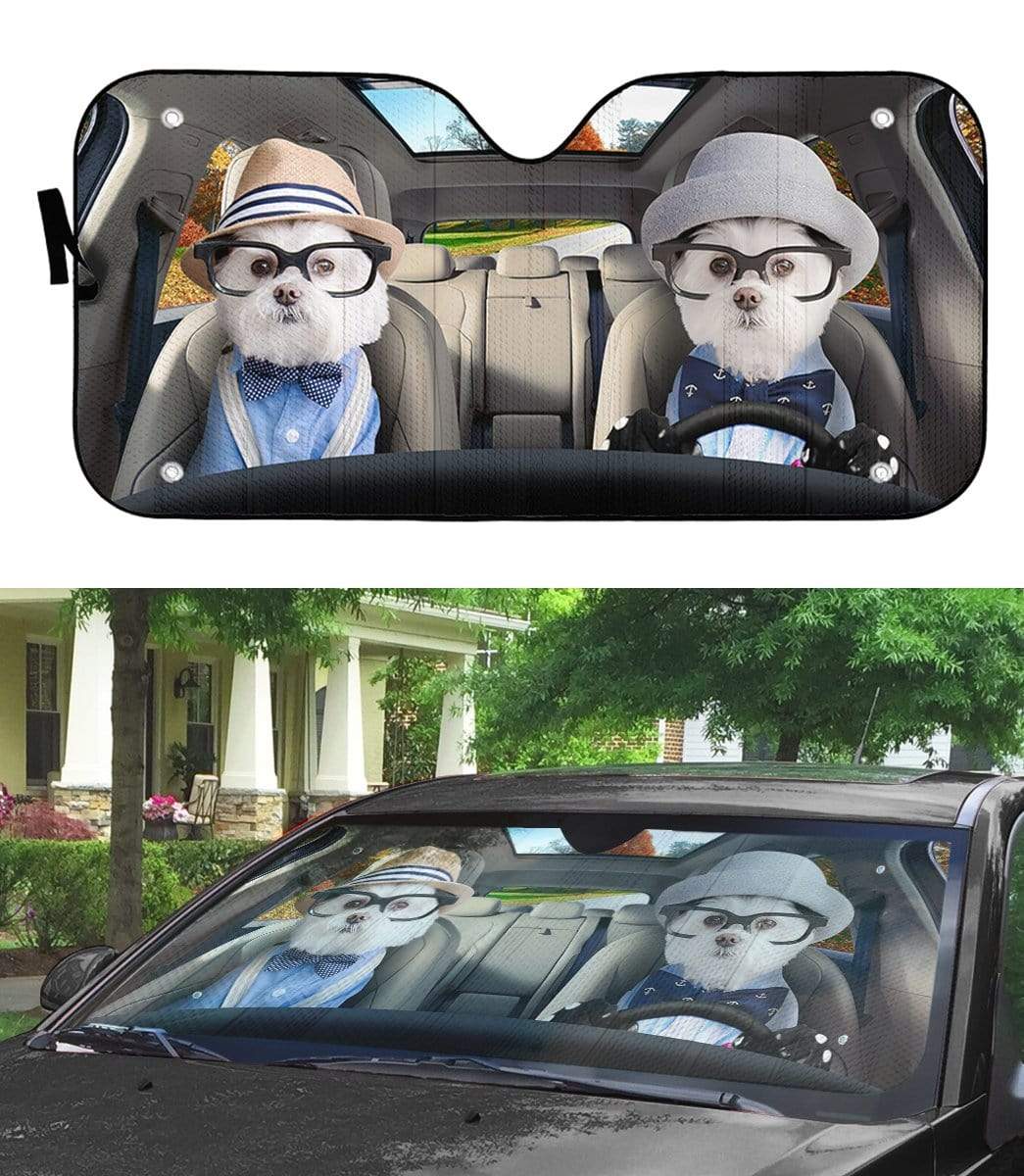 Gearhumans 3D Two Friend Soulmate Terrier Dogs Custom Car Auto Sunshade