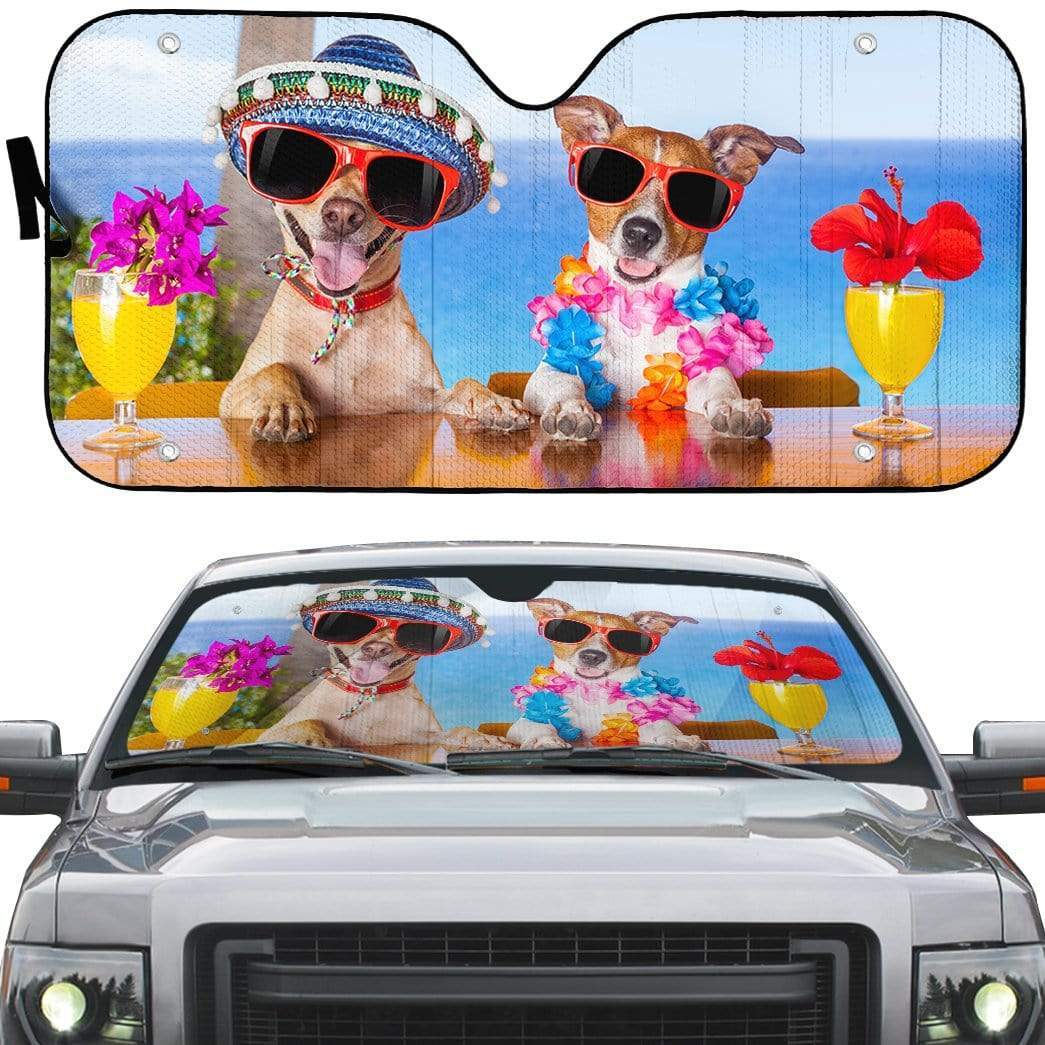 Gearhumans 3D Two Funny Dogs In The Beach Custom Car Auto Sunshade