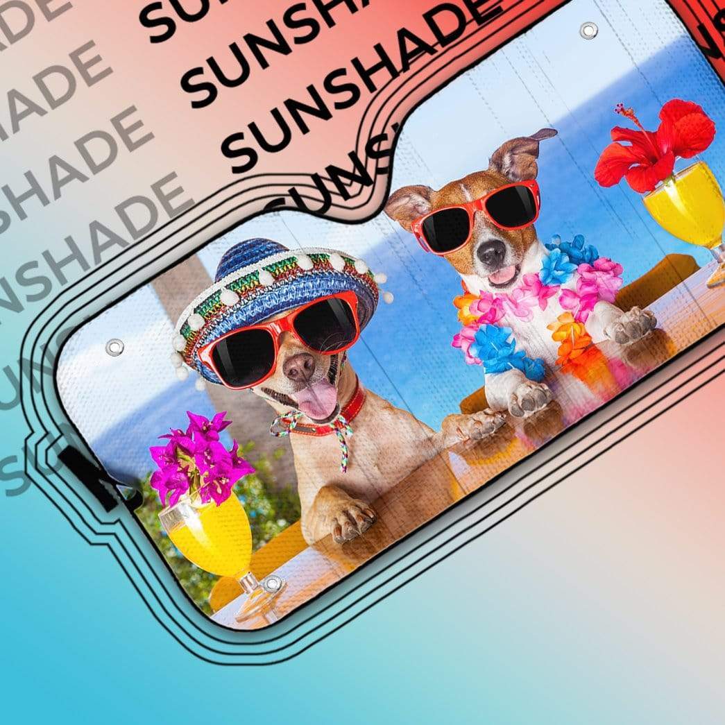Gearhumans 3D Two Funny Dogs In The Beach Custom Car Auto Sunshade