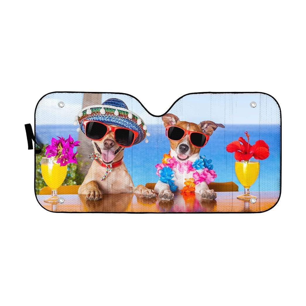 Gearhumans 3D Two Funny Dogs In The Beach Custom Car Auto Sunshade