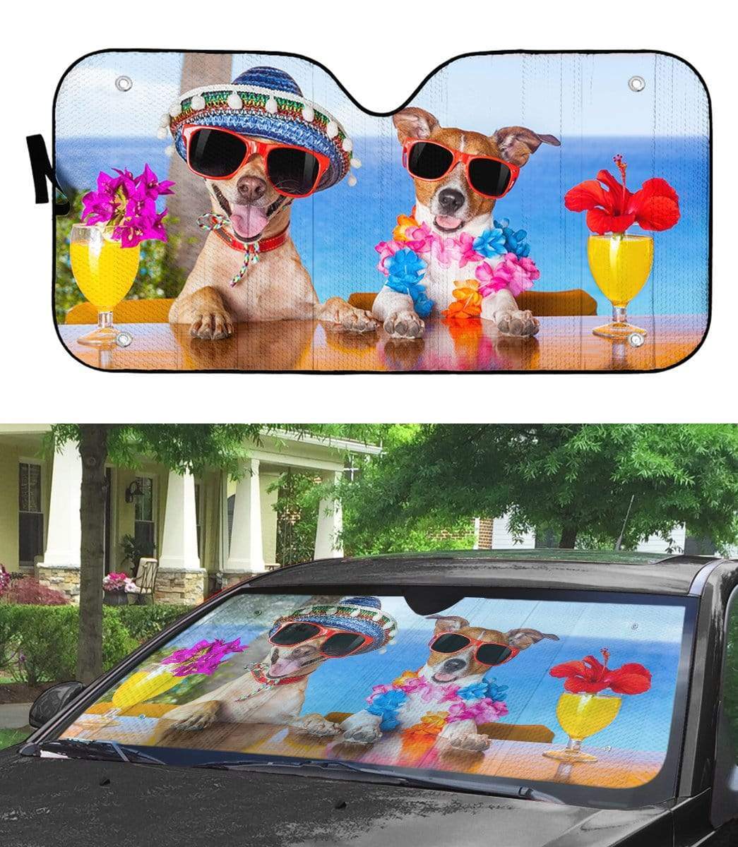 Gearhumans 3D Two Funny Dogs In The Beach Custom Car Auto Sunshade