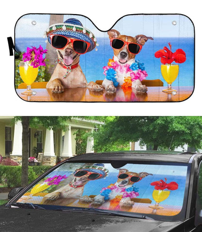 Gearhumans 3D Two Funny Dogs In The Beach Custom Car Auto Sunshade