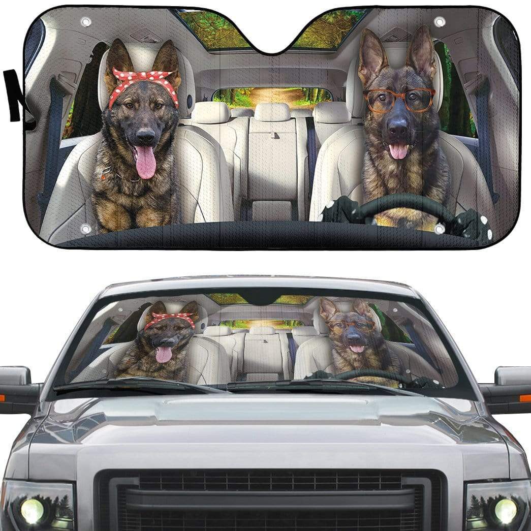 Gearhumans 3D Two German Shepherd Dog Custom Car Auto Sunshade