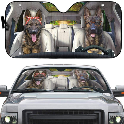 Gearhumans 3D Two German Shepherd Dog Custom Car Auto Sunshade