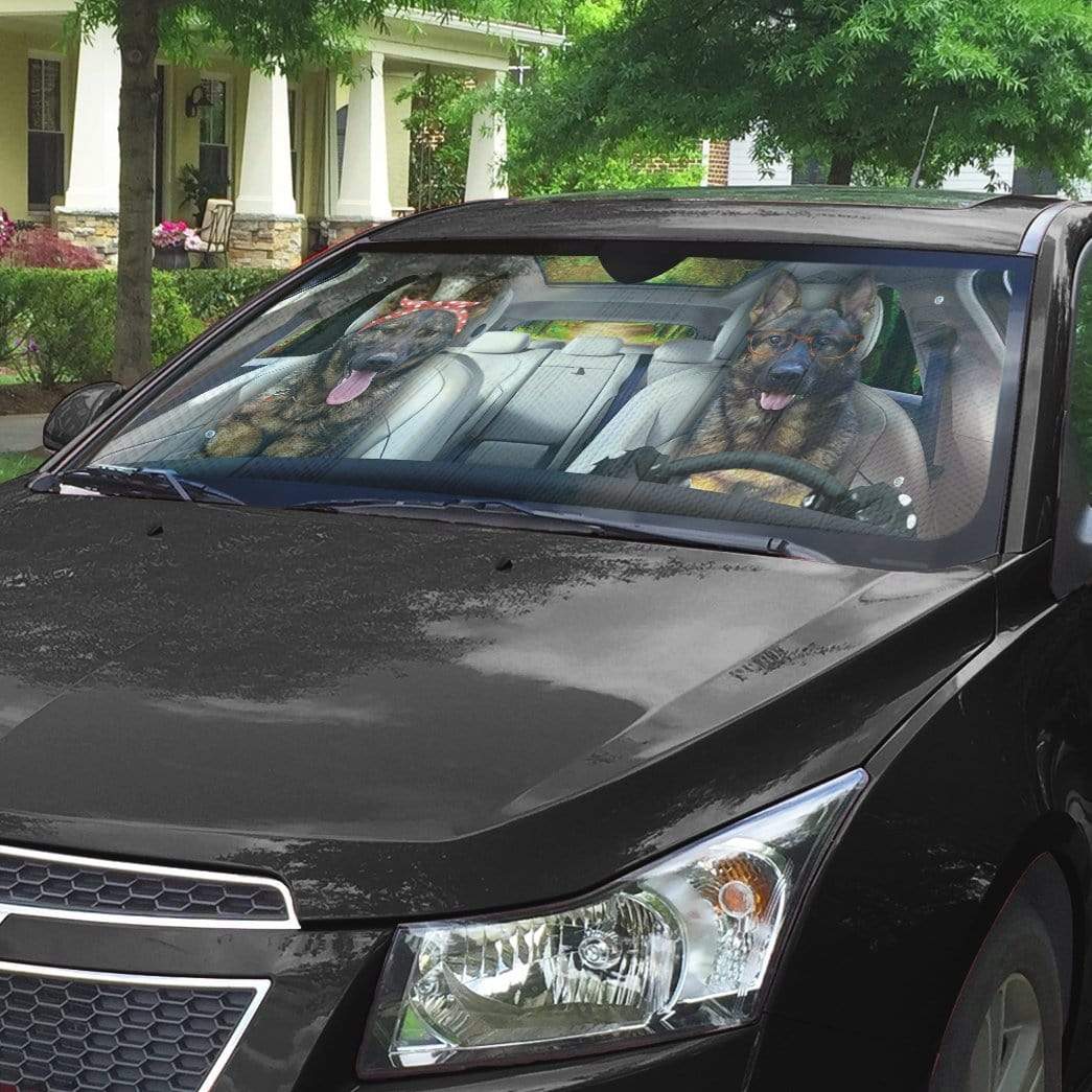 Gearhumans 3D Two German Shepherd Dog Custom Car Auto Sunshade