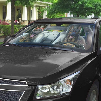 Gearhumans 3D Two German Shepherd Dog Custom Car Auto Sunshade