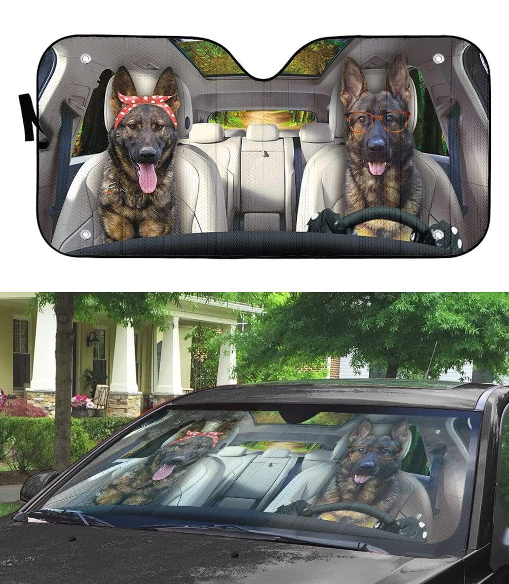 Gearhumans 3D Two German Shepherd Dog Custom Car Auto Sunshade