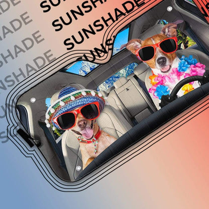 Gearhumans 3D Two Lovely Dogs Go To The Beach Custom Car Auto Sunshade