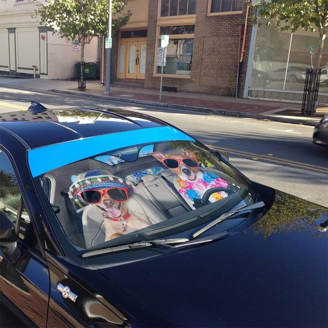 Gearhumans 3D Two Lovely Dogs Go To The Beach Custom Car Auto Sunshade