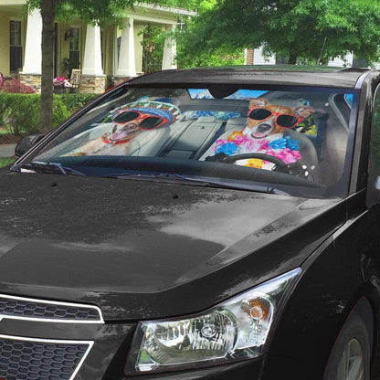 Gearhumans 3D Two Lovely Dogs Go To The Beach Custom Car Auto Sunshade
